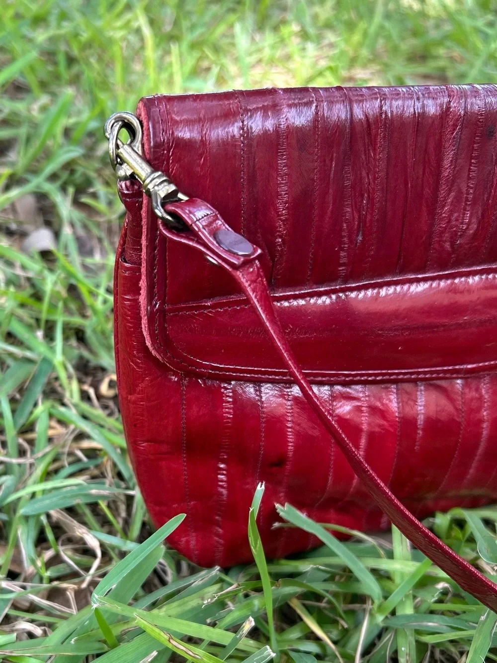 Vintage Eel Skin and Red Leather Shoulder Bag
